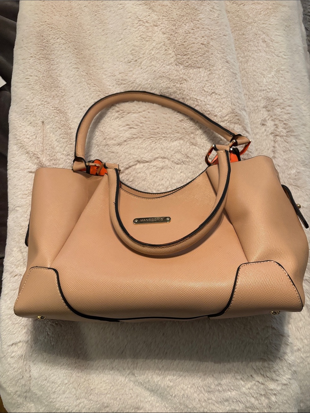 Blush Pebbled Satchel with Top Handles